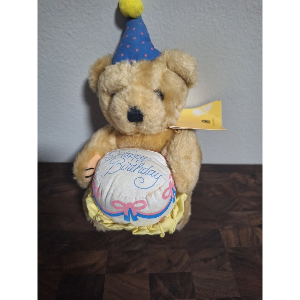 Vintage 1985 Bear-A-Gram Birthday Bear Plush Teddy Cake Party Hat NWT Tags